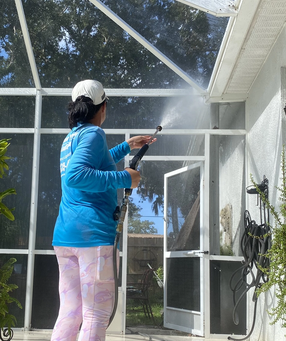Danielle Washing Pool Cage | A-1 Pressure Washing & Roof Cleaning Danielle Washing Pool Cage | A-1 Pressure Washing & Roof Cleaning